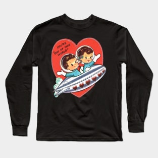 Vintage Valentine Space Ship Cute Kids Rocket Astronaut Long Sleeve T-Shirt